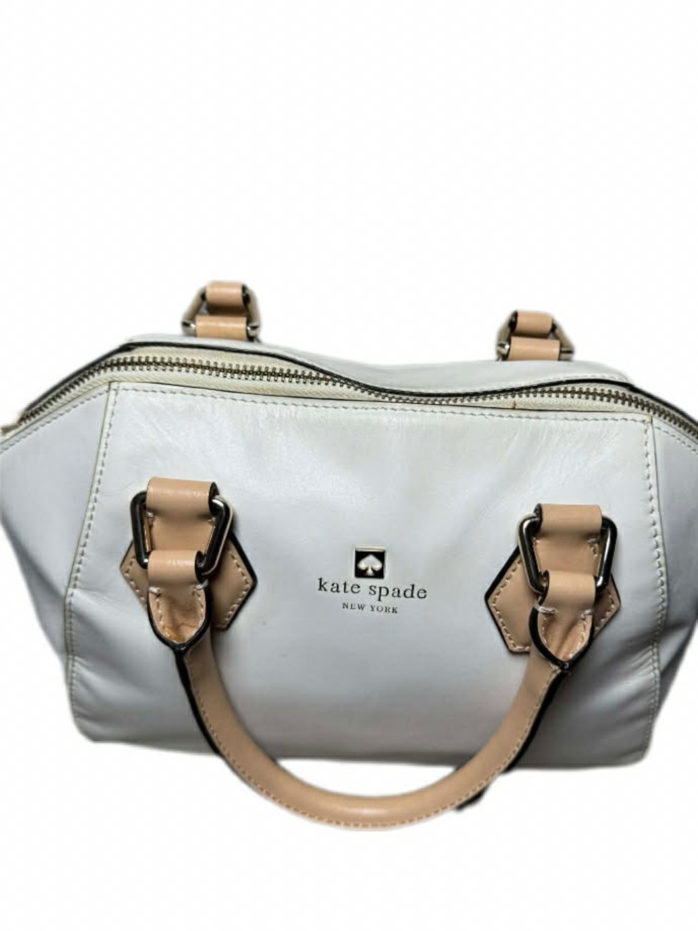 kate spade White & Tan Leather Satchel with Matching Card Case